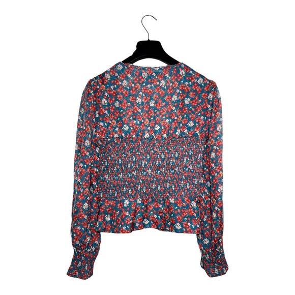 Intermix Silk Floral Smocked Alaina Cottage Puff Sleeve Blouse Size 4 - Picture 5 of 11